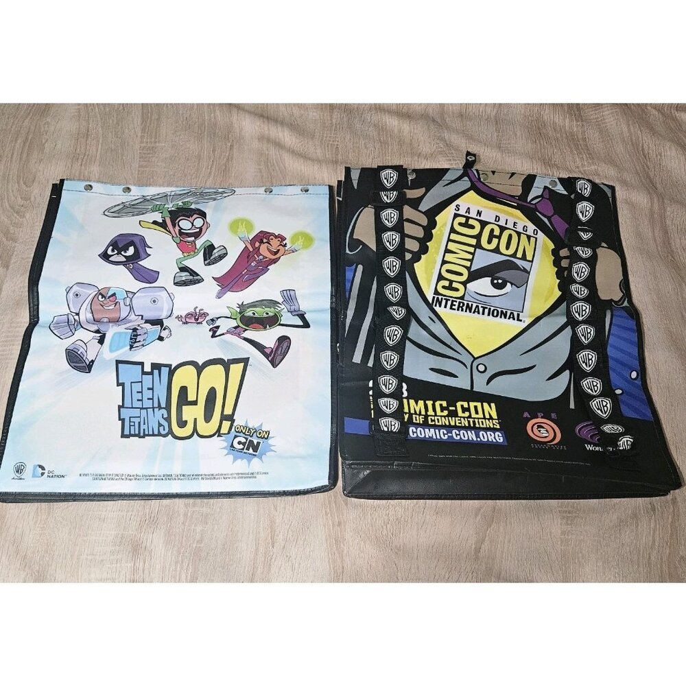 Set Of 2 Comic Con San Diego 2013 Reusable Tote Bags Teen Titans Justice League